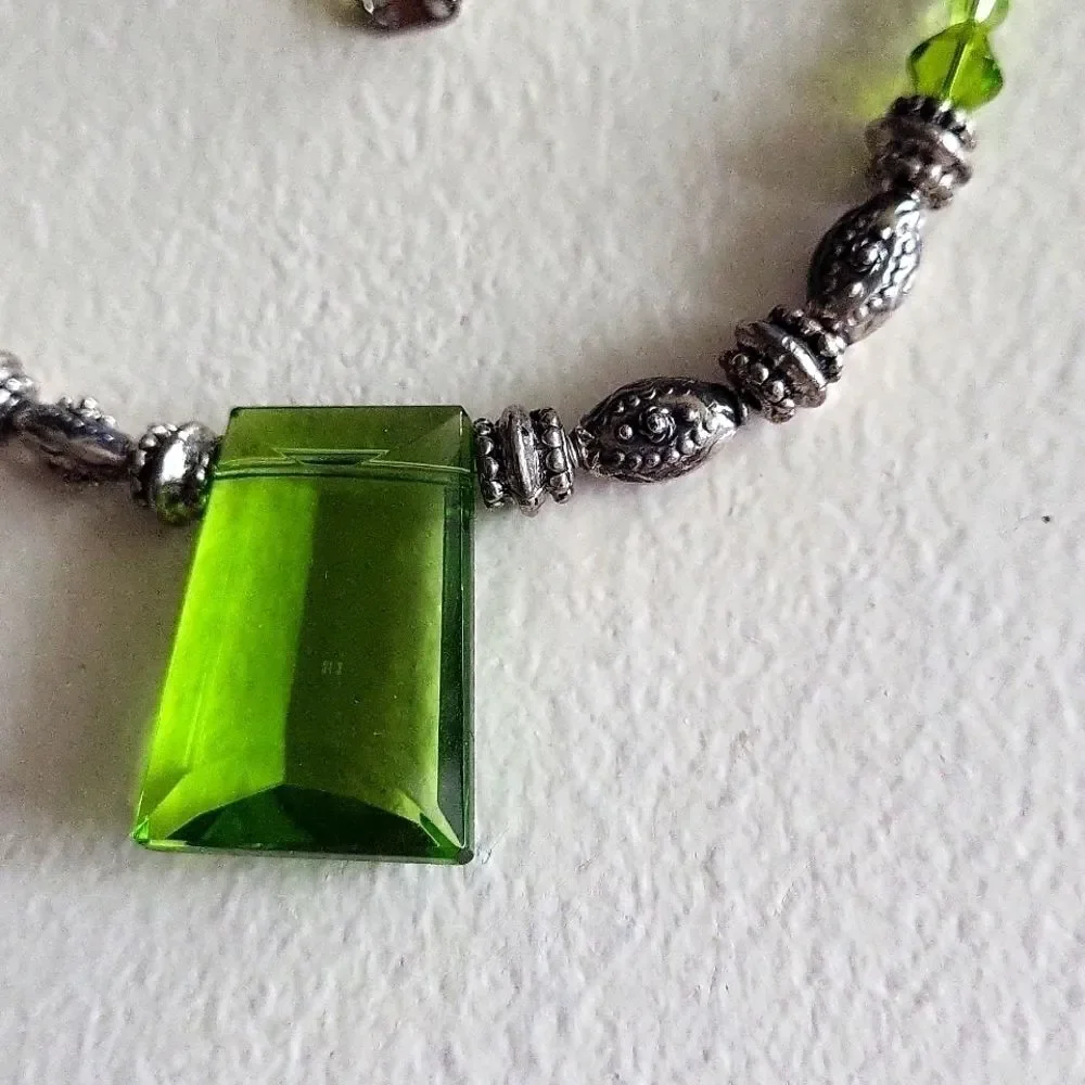 Lime green Handcrafted Glass and Sterling Silver Necklace
